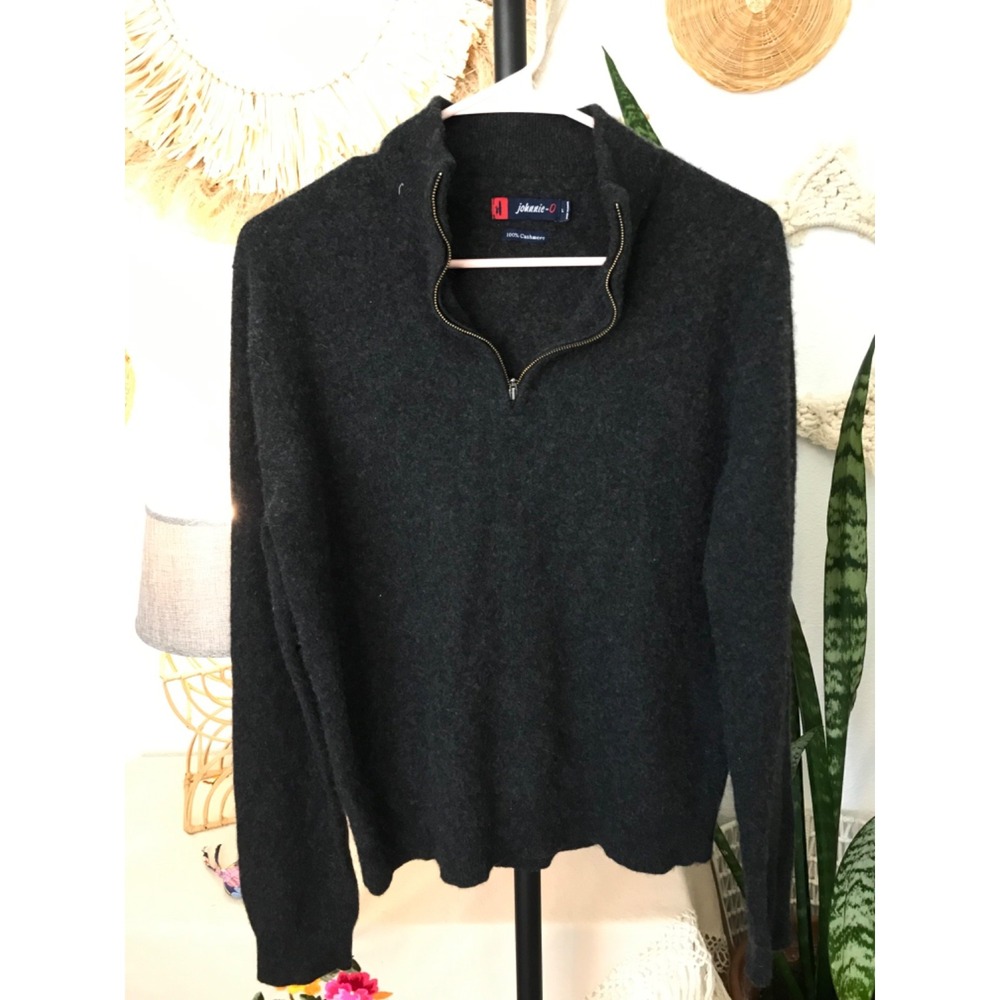Johnnie O Mens 1/4 Zip Cashmere Pullover Sweater Sz Large Dark Gray Long Slv